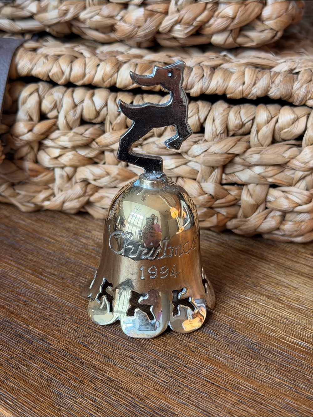 International Silver Co Reindeer Handmade Bell Silver Plate Christmas 1994